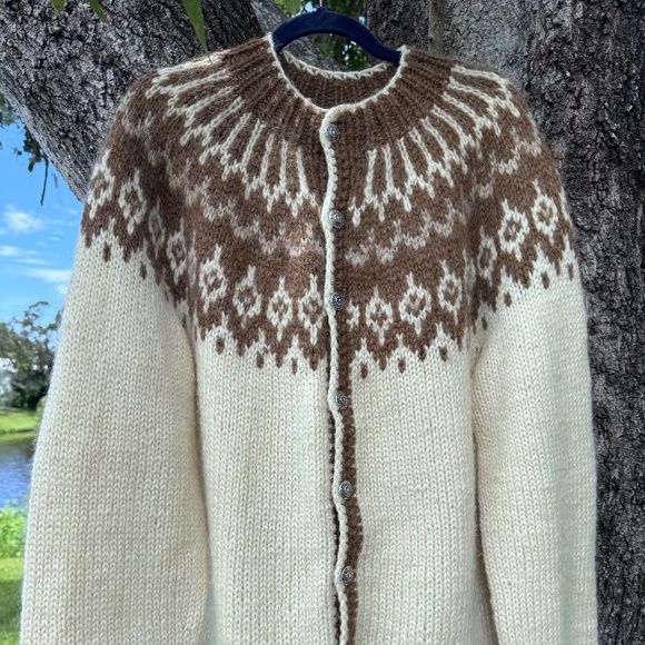 Hilda Ltd Icelandic Cardigan Sweater Button Down 100% Wool Natural Colors XL - Picture 1 of 15
